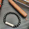 Βραχιόλι με Punch 7mm Les Fines Lames Stainless Steel Onyx (8mm Χάντρες) Large
